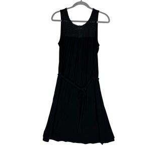 Signature Collection Dress Womens M Black Crochet Belted Sundress Knee Length